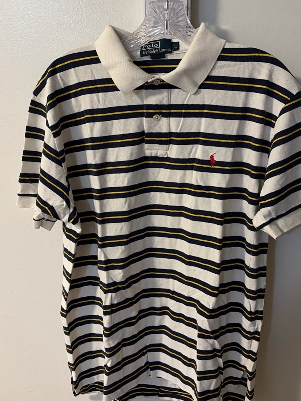 Polo by Ralph Lauren White Navy Yellow Striped Polo Shirt